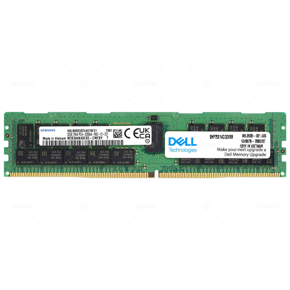 SNP75X1VC-32VXR  DELL DDR4 32GB 2RX4 PC4-25600 3200MHZ RDIMM CAS 22-22-22